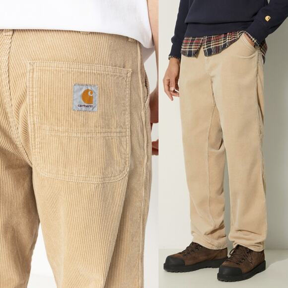 CARHARTT WIP Corduroy Simple Pants Straight Leg Baggy Skater Hippie Khaki Beige - Picture 1 of 12